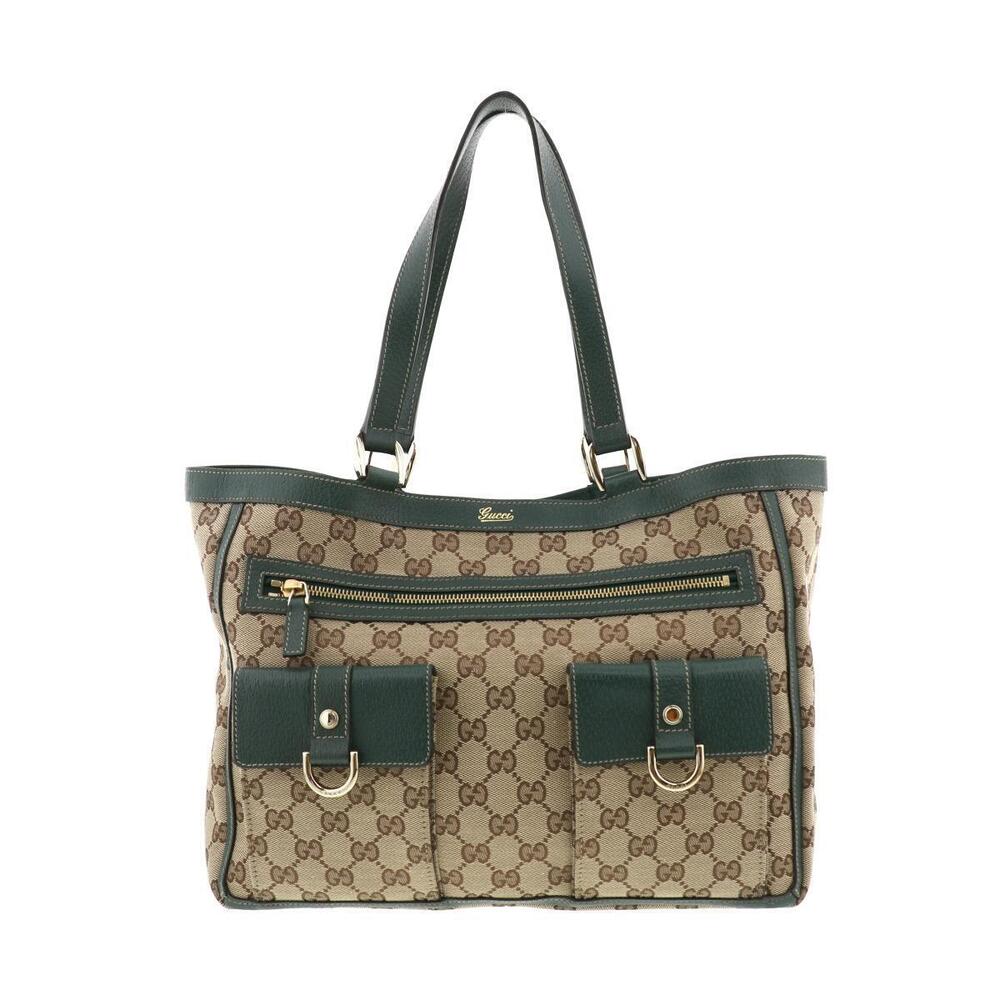 Gucci Beige Green GG Canvas Abbey Tote Bag monogram canvas green